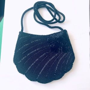 Black beaded evening bag cross body bag, vintage, new